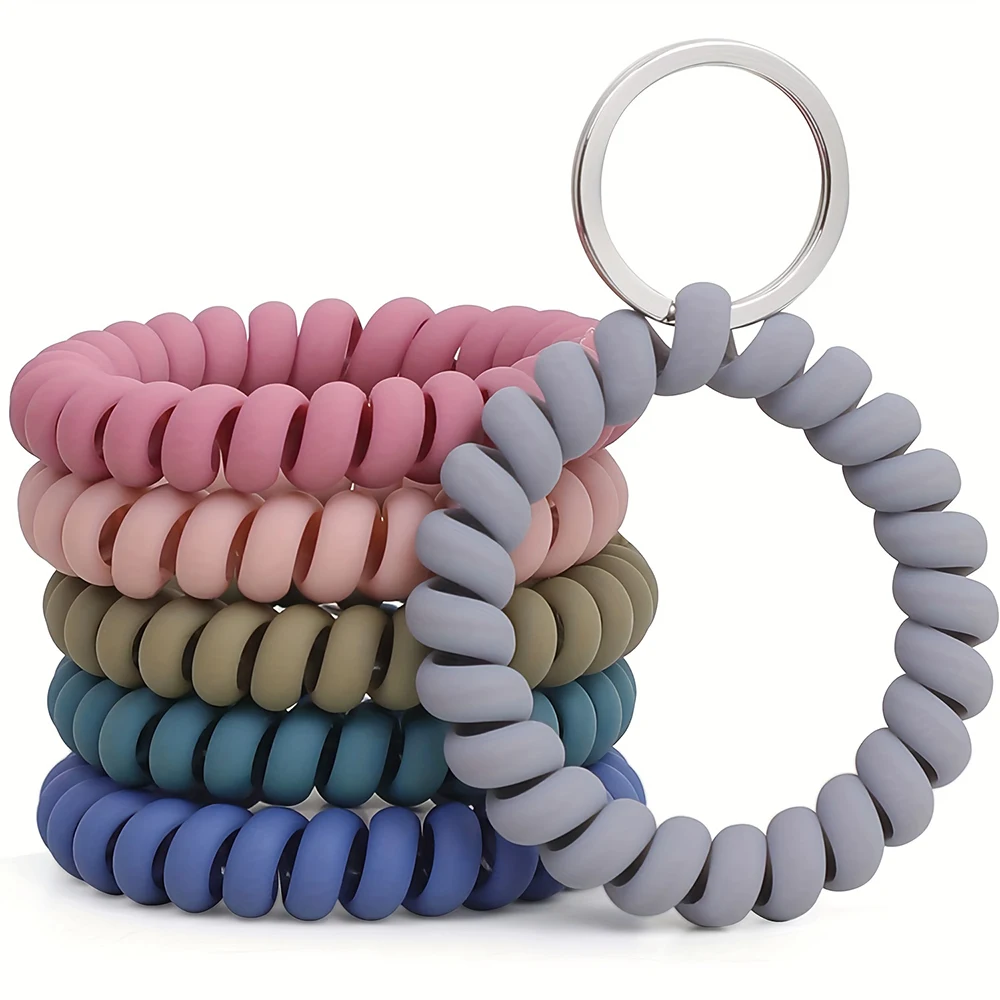 6PCS Spiral Coil Wrist Keychains Spring Flexible Spiral Wrist Coil ​Wrist Band Bracelet Key Ring for Outdoor Sports