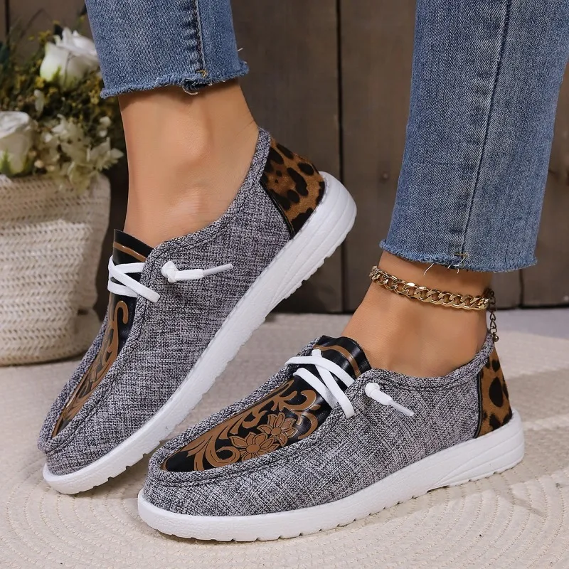 Mikro faser Flat Heel Sneakers 2023 Marke Schnür schuhe für Frauen Erwachsene Mischfarben Leopard Herbst Frauen vulkan isieren Schuhe