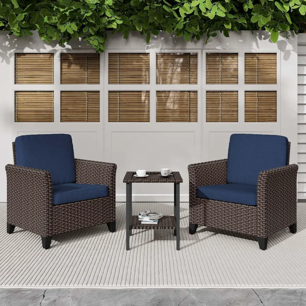 

3 Pieces Patio Furniture Set, 2 Sets of High Back Rattan Chairs and Side Table, Outdoor PE Wicker Furniture Set,