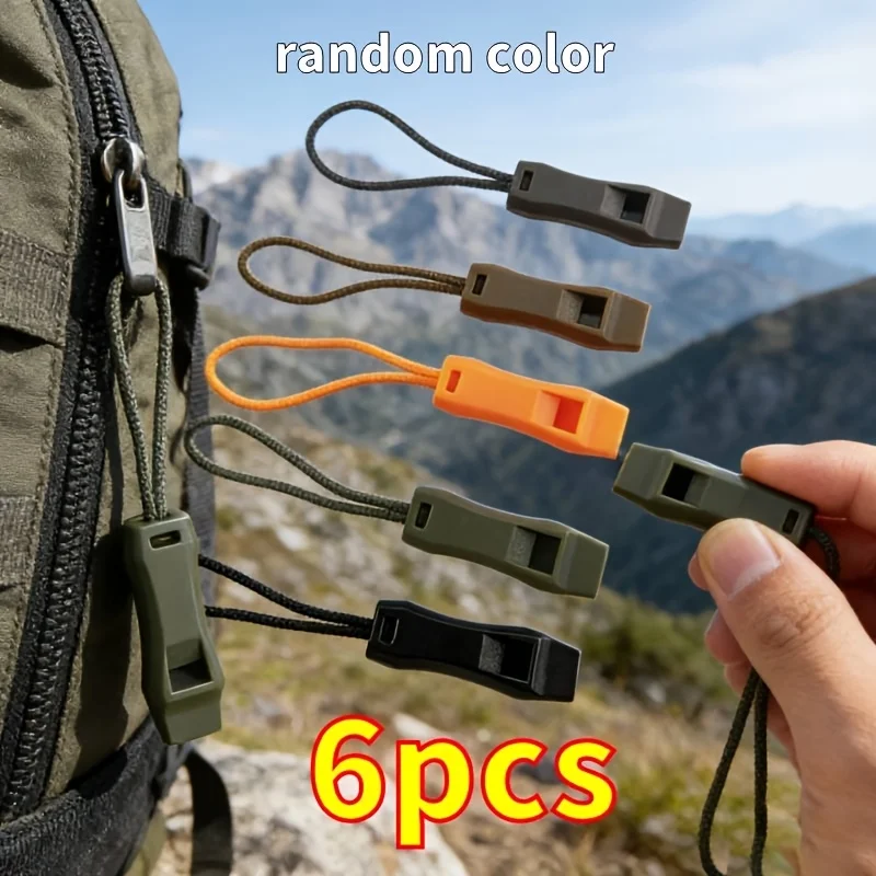 6pcs Random colors Portable Mini Whistle and Cord Lock Set (Random Colors), Perfect for Adventure Enthusiasts, Camping