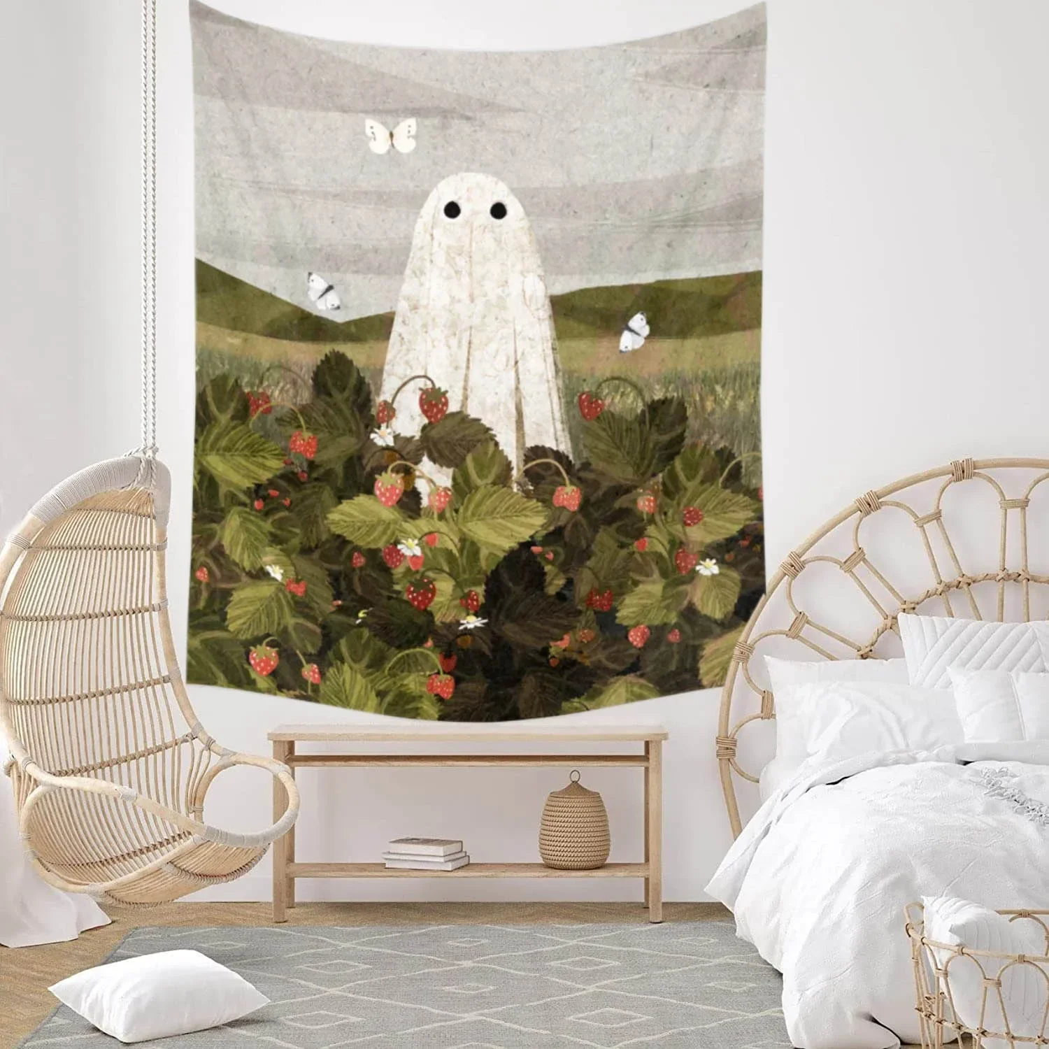 Strawberry Field Wall Tapestry Boho Aesthetic Home Decor Psychedelic Anime Kawaii Room Decor for Bedroom Ceiling Dorm decoration