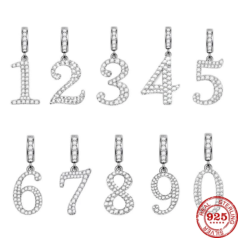 925 Silver Number Birthday Anniversary Celebration Charm DIY Dangle Beads Fit Original Pendant Bracelet Necklace Fashion Jewelry