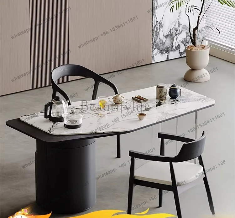 Italian light luxury rock slab balcony small office household small tea table solid wood 2026 new