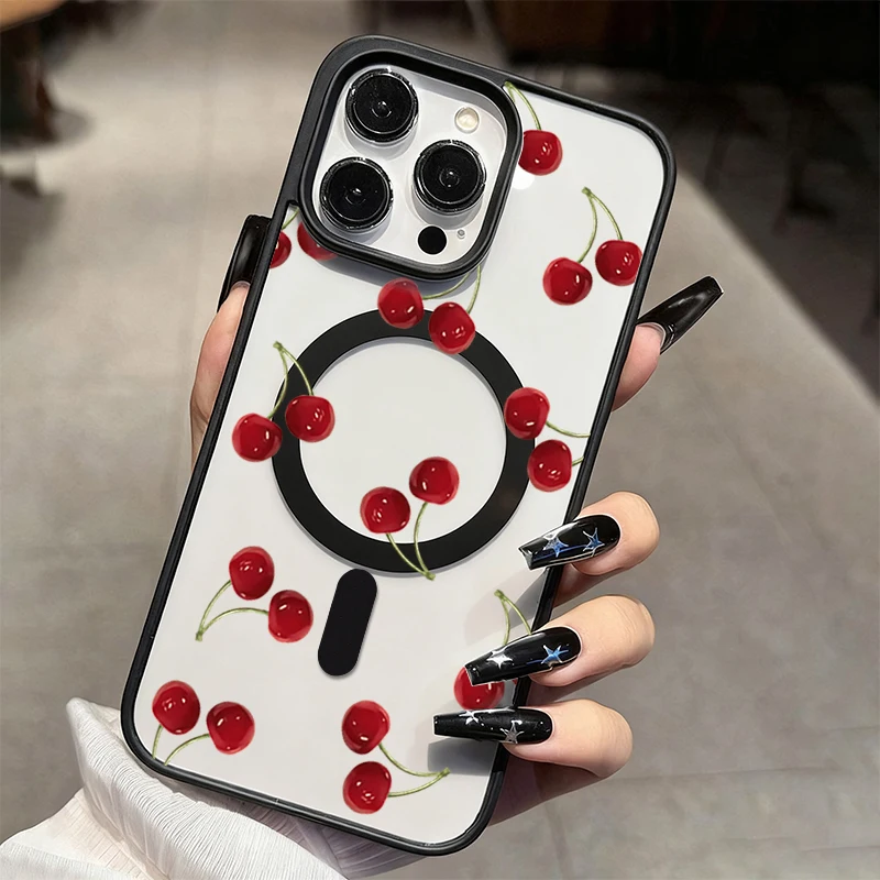 Rotes Kirschmuster Transparente Handyhülle für iPhone 17 16 15 11 14 13 12 Pro Max Plus Hüllen 17Air für Magsafe Silikon Magnetische Abdeckung – Detail 2