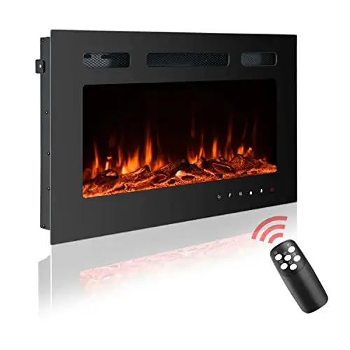 Electric Fireplace Insert 30 Inch, Wall Mounted, Remote Control, 12 Colors | Recessed Mount, 750/1500W, Timer