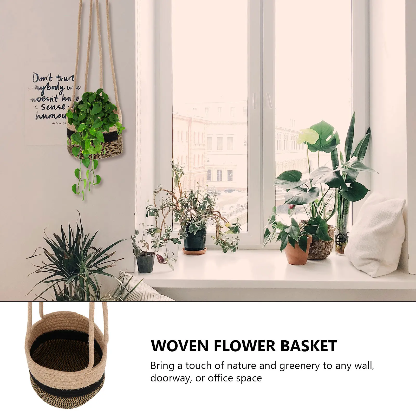 

Cotton Rope Woven Flower Basket Foldable Hanging Planter Indoor Planter Home Office Decorative Storage Organizer