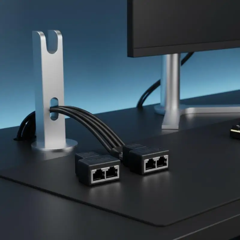 Splitter Adapter, 1 to 2 Way Ethernet Network Splitter, Dual Socket Extender Connector for Cat5 Cat5e Cat6 Cat7 Network Cable