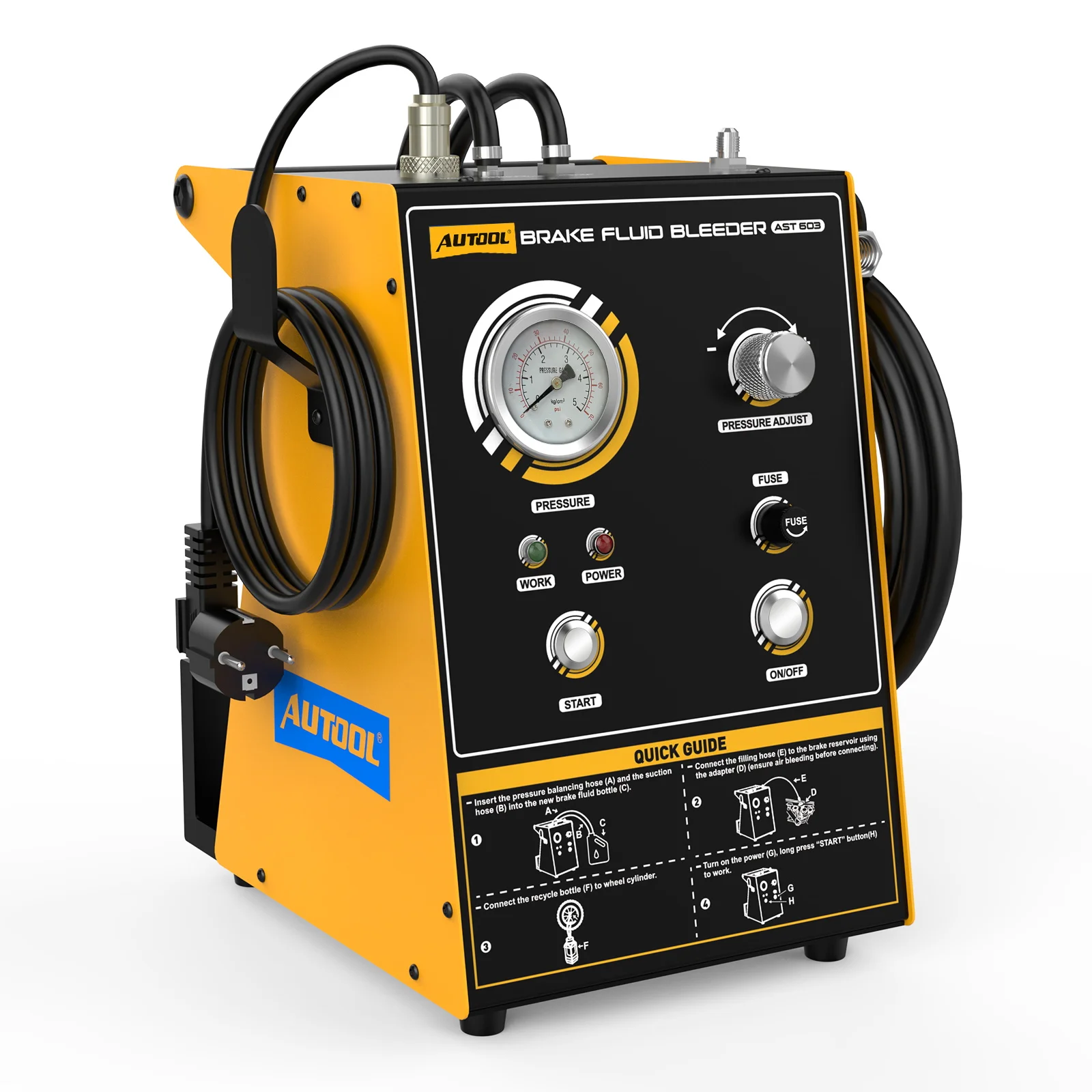 AUTOOL AST603 220V Pulsierender Bremsflüssigkeitswechsler, Elektrisches Bremsenentlüftungsgerät für Autos, Schneller Bremsöl-Extraktor, Luftblasenfreie Befüllung, Einstellbarer Druckmonitor,