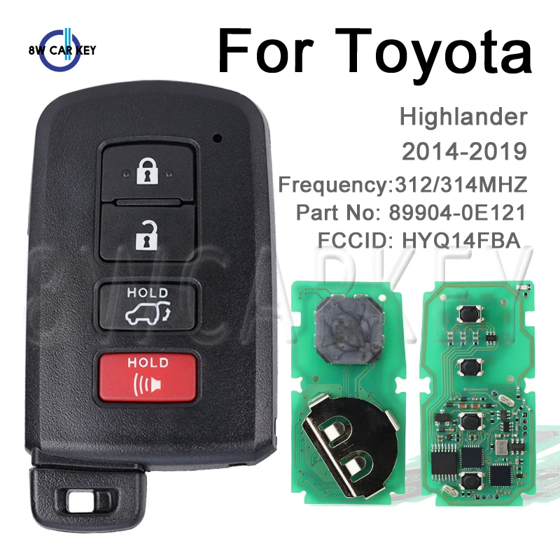 Car Control Remote Key For Toyota Highlander 2014-2019 Fob 312/314Mhz 89904-0E121 HYQ14FBA Board 2110 4 Buttons Smart Car Key