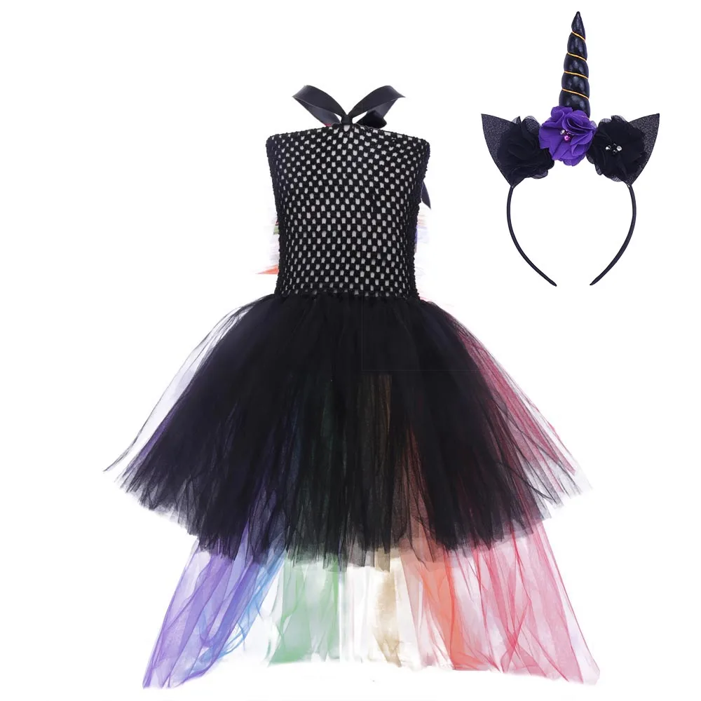 Girls Unicorn Costume Tutu Dress Kids Black Rainbow Unicorn Tulle Dress Baby Birthday Outfit Little Girls Unicorn Party Dress