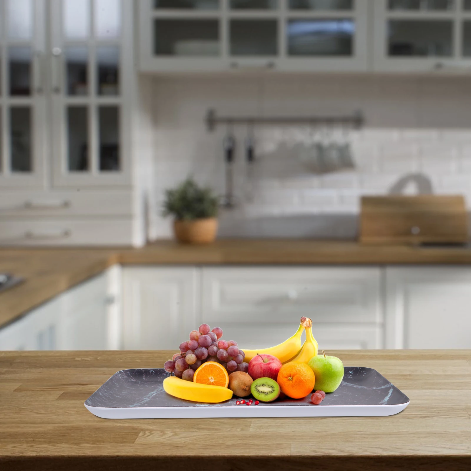 

1pc Melamine Serving Tray Marble Texture Storage Tray Fashionable for Home Tea Serving Display Fruit Snack