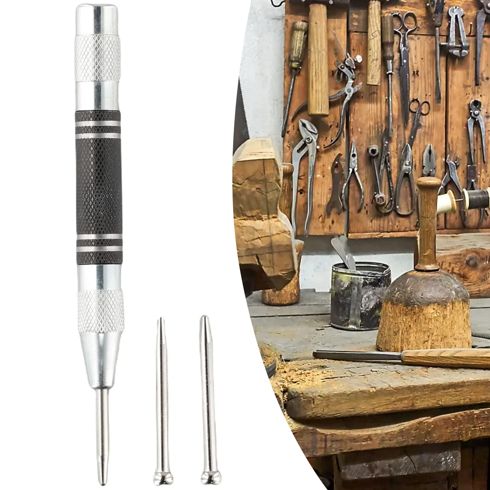 Automatic Center Punch Automatic Kerner Center Pin Woodworking Tools Spring Loaded Marker Wood Press Dent Marker Carpenter Tool