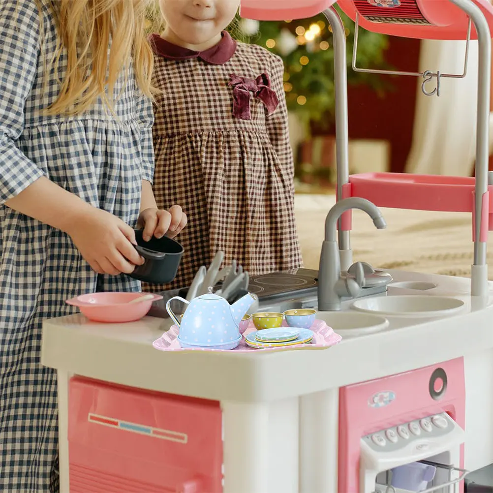 

1Set Creative Kids Tea Set Pretend Tinplate Afternoon Tea Play House Dessert Tower Simulation Playset for Hand Eye Coordination