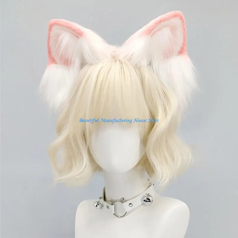 E56a Belvera fascia per le orecchie peluche per festa del cosplay Halloween con disegni morbidi e realistici per per