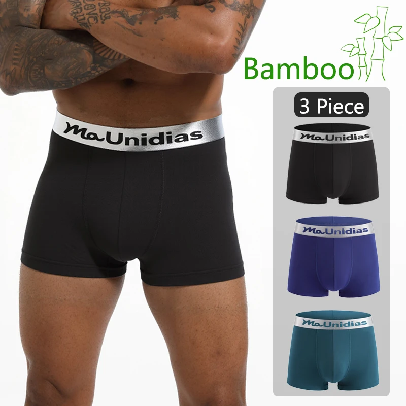 

3 Pieces Bamboo Fiber Men's Panties Letter Waistband Boxer Briefs Solid Color Boxers Underwear For Man Classic Men Underpants