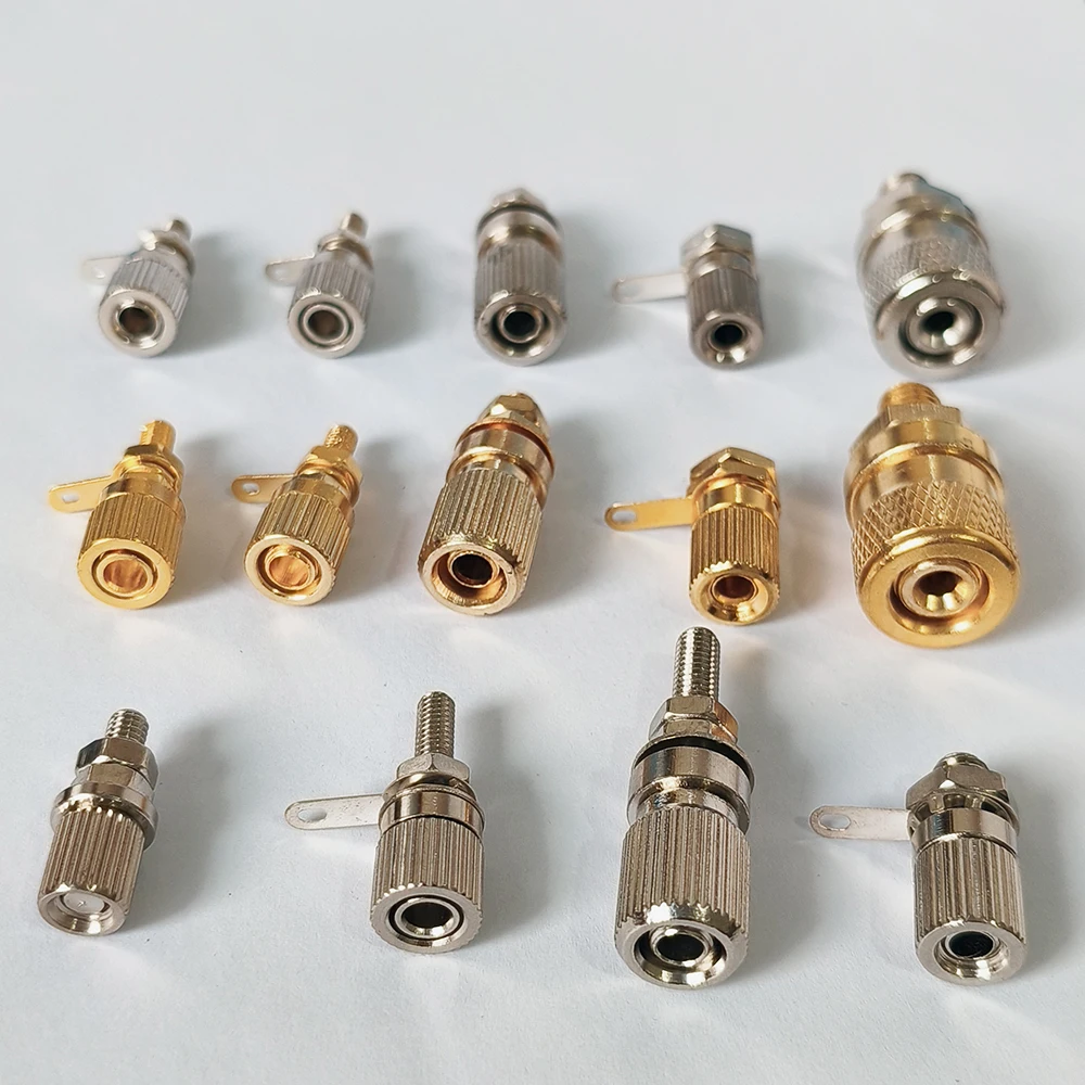 2 Stück Kupfer-Nickel-/Gold-beschichtete Anschlussklemmen M4 5 6 8 Lautsprecher-Verstärker Hochstrom-Anschluss 4mm Bananenstecker-Buchse – Detail 5