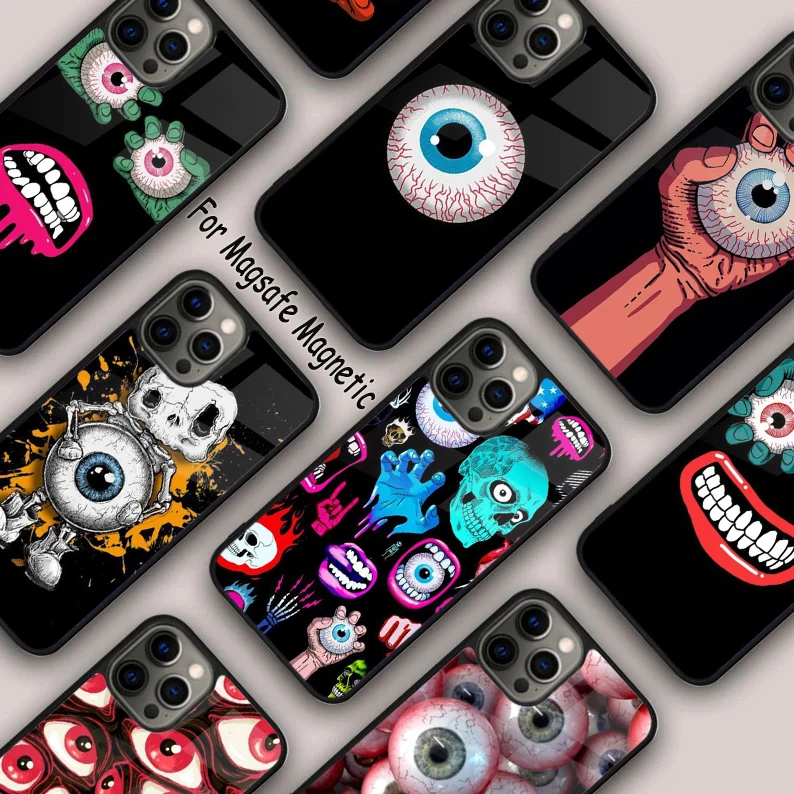 Halloween Scary Eyeball Magnetic Phone Case For APPLE iPhone 16 14 13 12 11 Pro Max 15 Plus Wireless Charge With MagSafe Cover