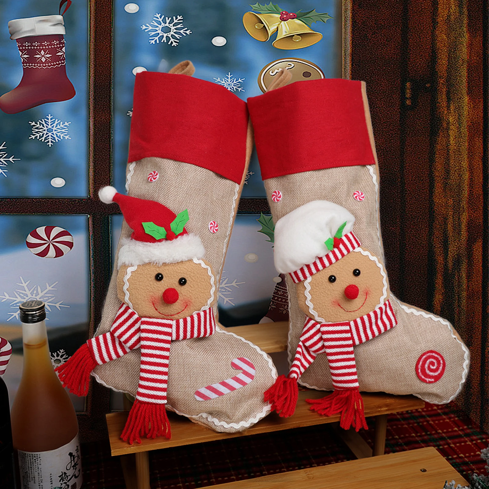 2026 신년 진저 하니스 스타킹 장식품 크리 에이 티브 크리스마스 교수형 양말 홈 오피스 파티 선물 홀더를위한 크리스마스 홀더
