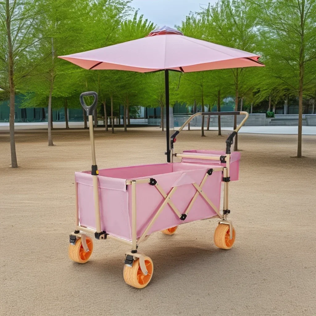 2024 New Design Foldable Picnic & Shopping Cart Outdoor Camping Hand Trolley Metal Plastic Materials Travel Bag Use