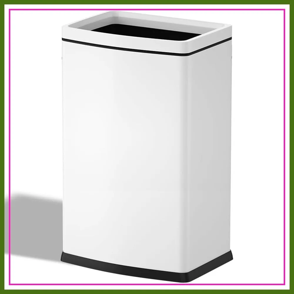 

6.6 Gallon/25L Stainless Steel Square Trash Can, Large Kitchen Garbage Bin, Tall Elegant White Waste Basket for Home Office Hotel