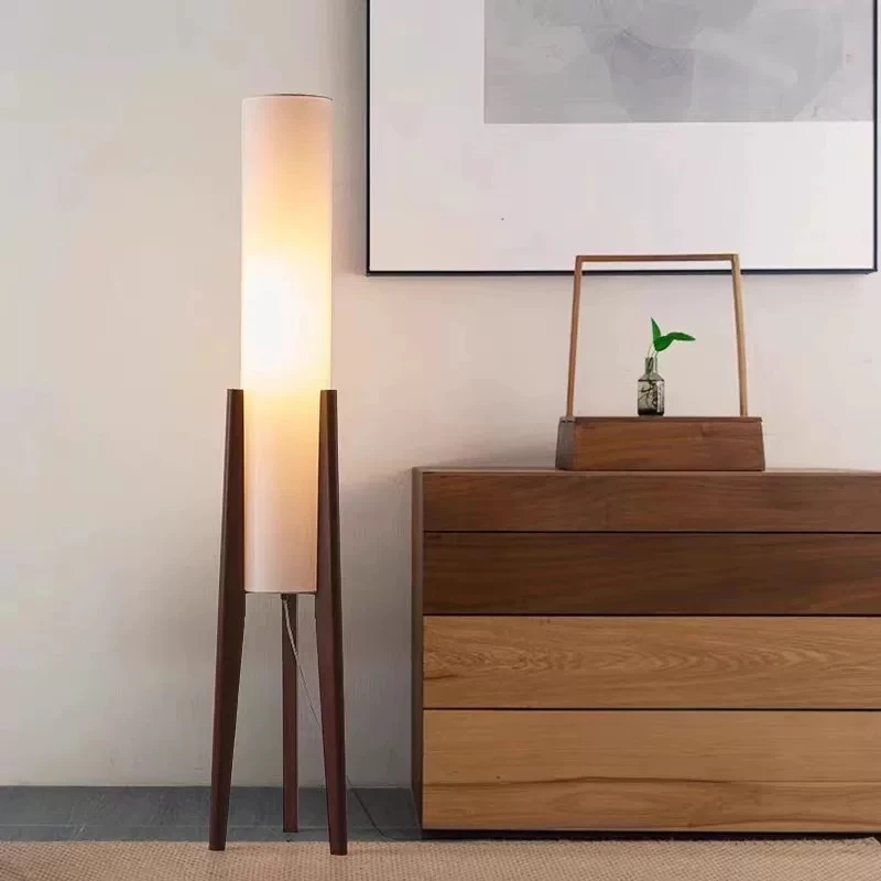 

Solid Wood Floor Lamp Nordic Art Simple Modern Lamp Shade Fabri Bedroom Living Room Decor Reading Restaurant Living Room Standin