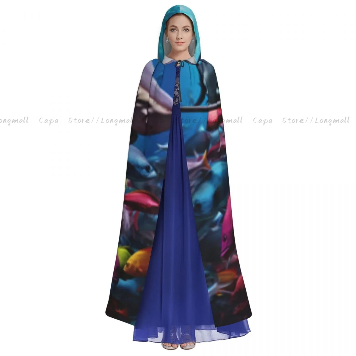 Cosplay Medieval Costumes Sharks Amongst The Colorful Caribbean Fish Hooded Cloak Capes Long Robes Jackets Coat Carnival