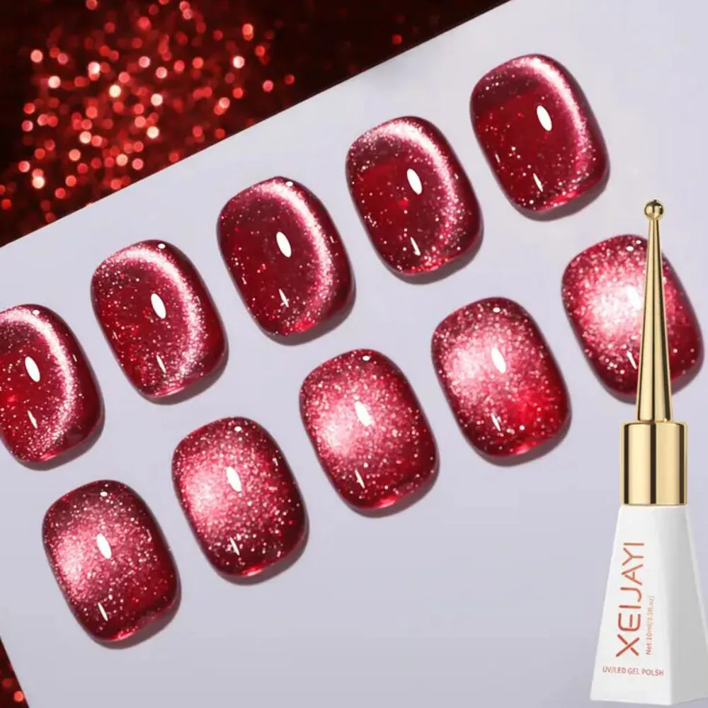 10ml Vetro Rosa Viola Cat Eye Gel Smalto per unghie Peperoncino Rosso Super Lucido Gatto Magnetico Gel per unghie Traslucido Soak Off Gel Per Manicur