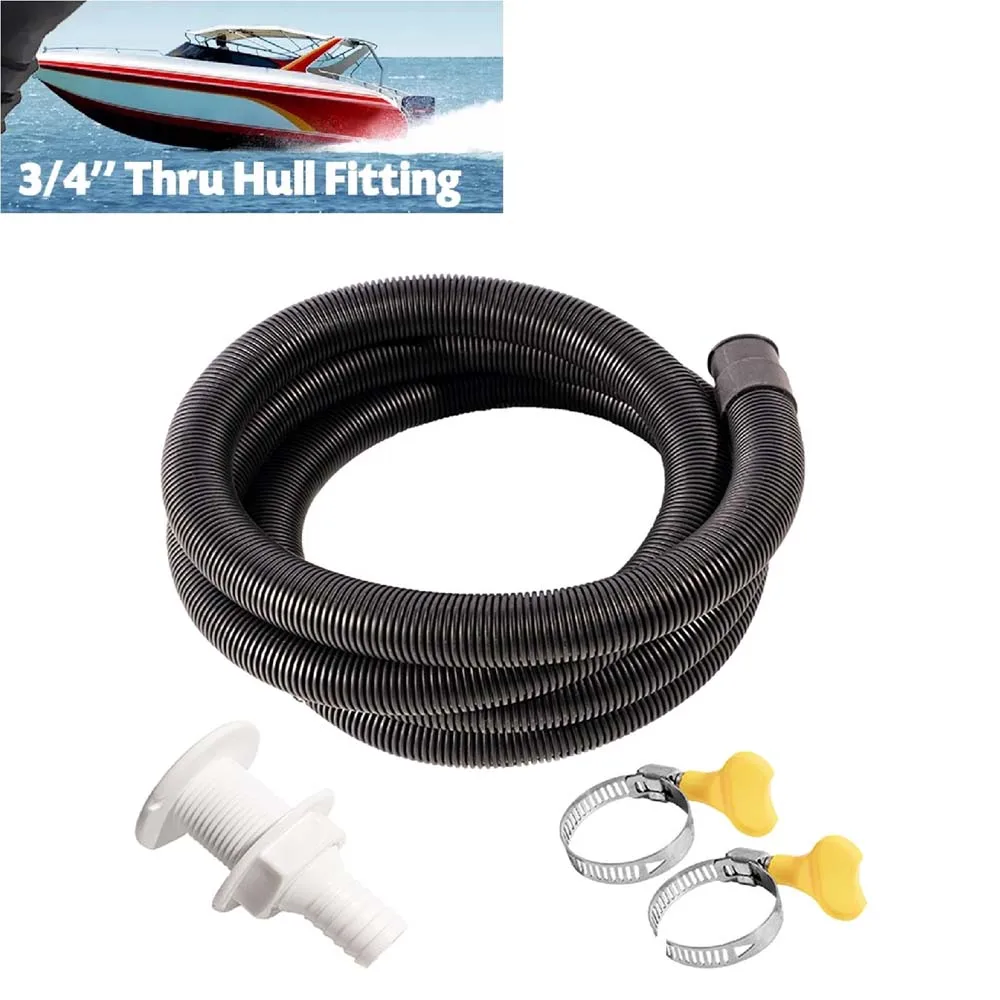 flexible Bilge Pump Hose Installation Kit 3/4-Inch Diameter 6.6 FT for Boats with 2 Clamps and Thru-Hull Fitting