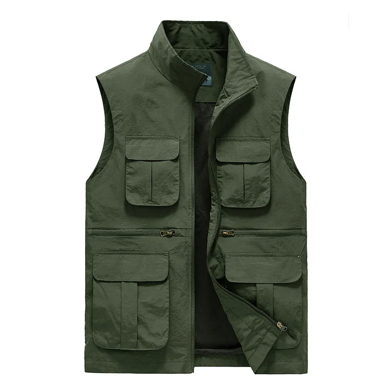 Large Size Men\'s Vest Fishing Hunting Summer Vests Sleeveless Tactical Jackets Work Coats Outdoor Multi Pocket Windproof Jacket