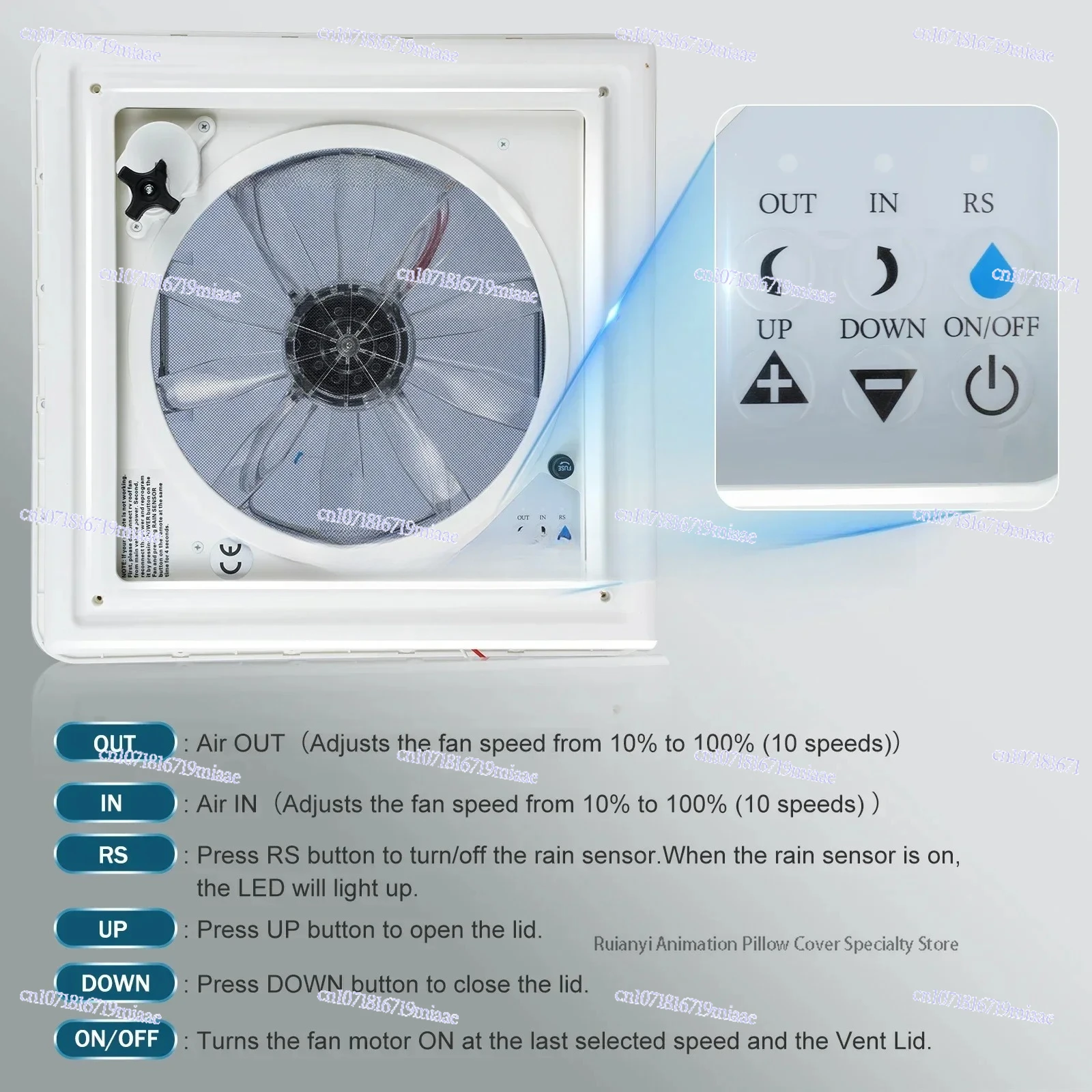 RV Ventilation Fan 12V Two-way Car Roof Modification Ventilation, Rainproof and Insect Proof