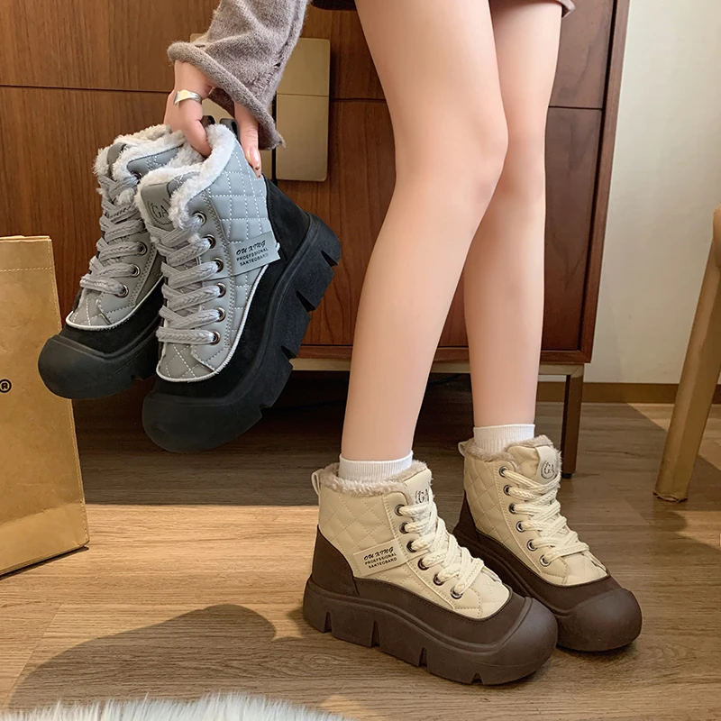 2024 Winter Cotton Boots Comfortable andWarm Thick-soled Non-slip Heightened Snow Boots Plush Lining Cold Weather Outdoor Boots