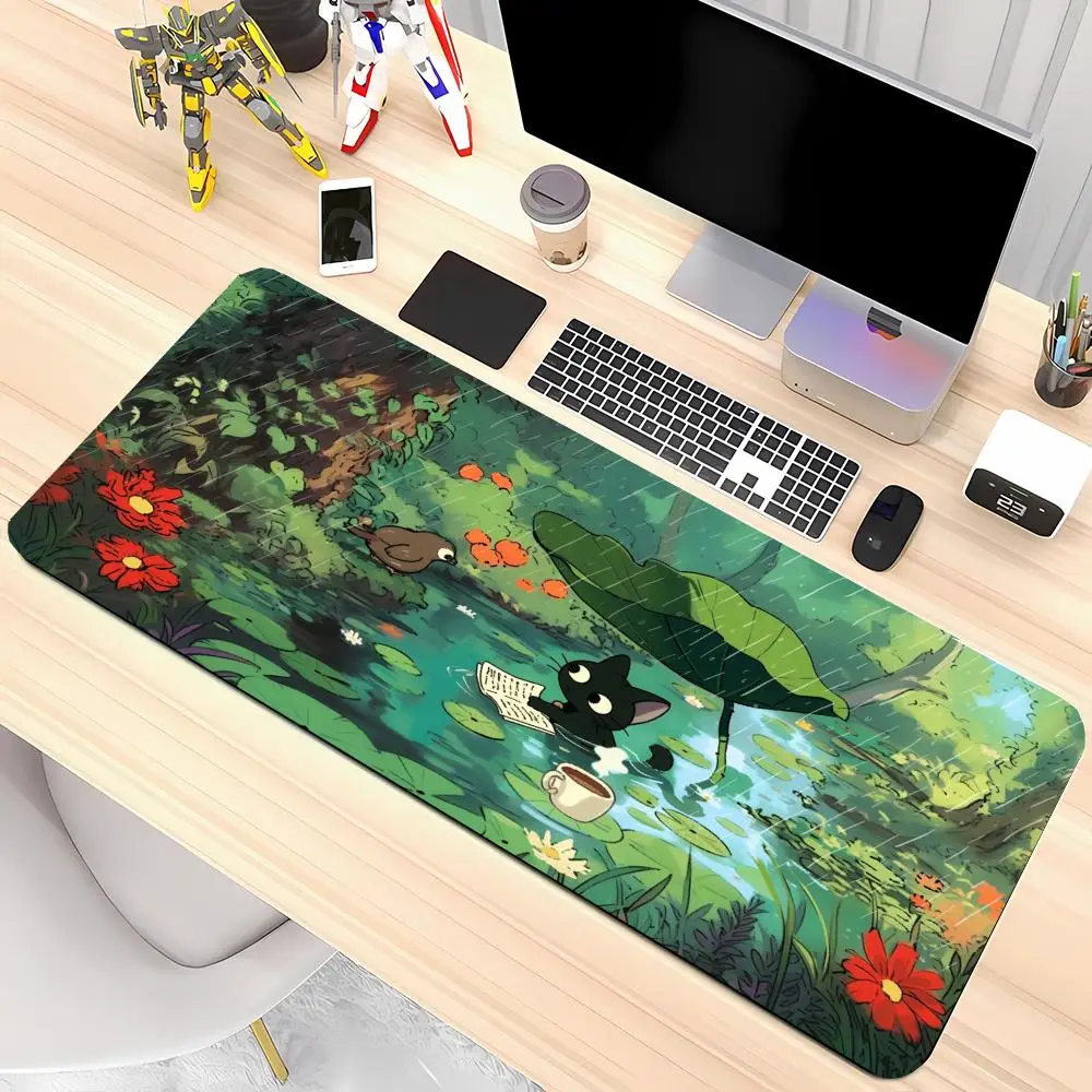 Lotus Pond Little Black Cat Anime Mouse Pads Playmat Brings Whimsical Natural Touch For Bedroom Learning Keyboard Accessories
