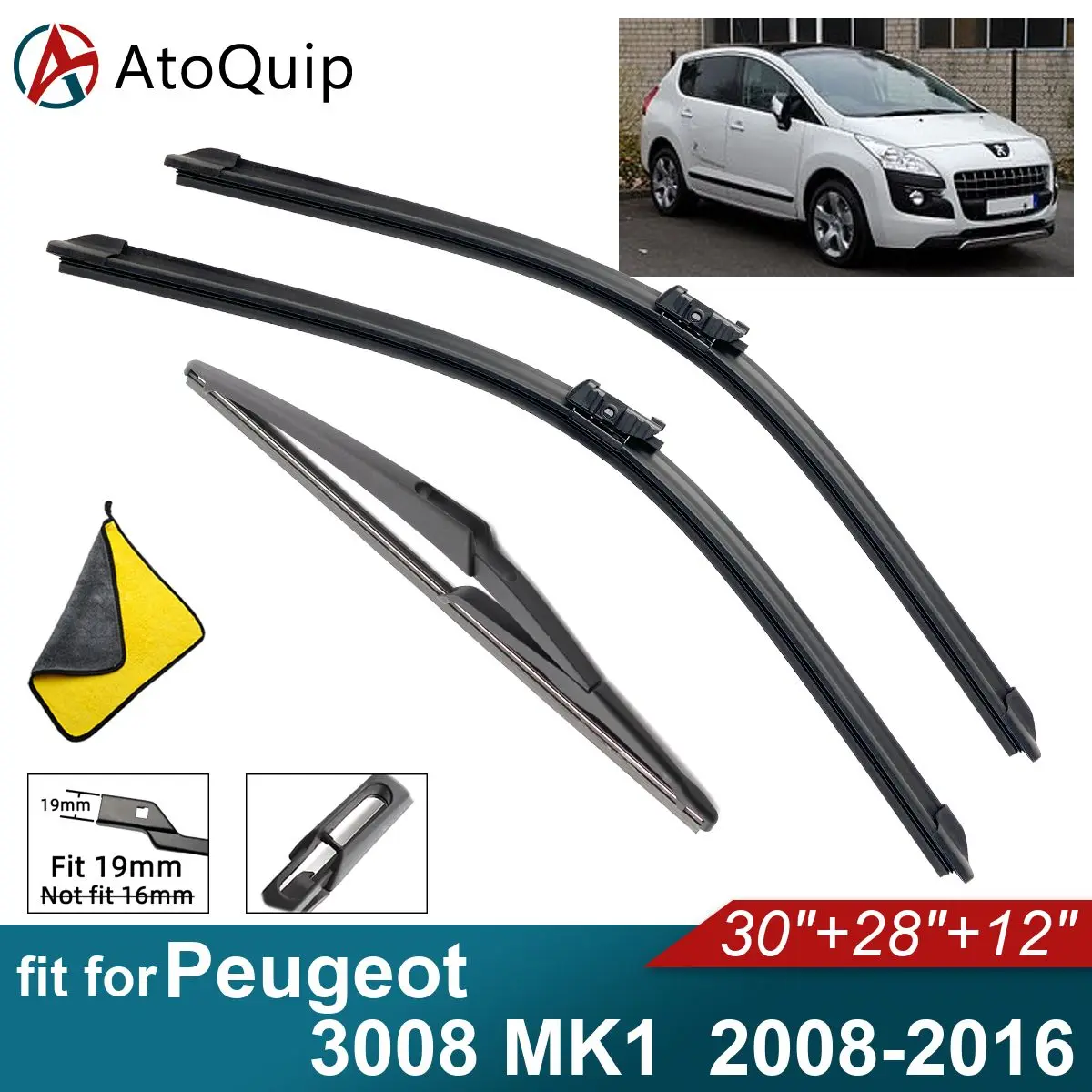 Car Windshield Wiper Blades Fit For Peugeot 3008 MK1 Rear Wiper Blades Soft Rubber Auto Front Windscreen