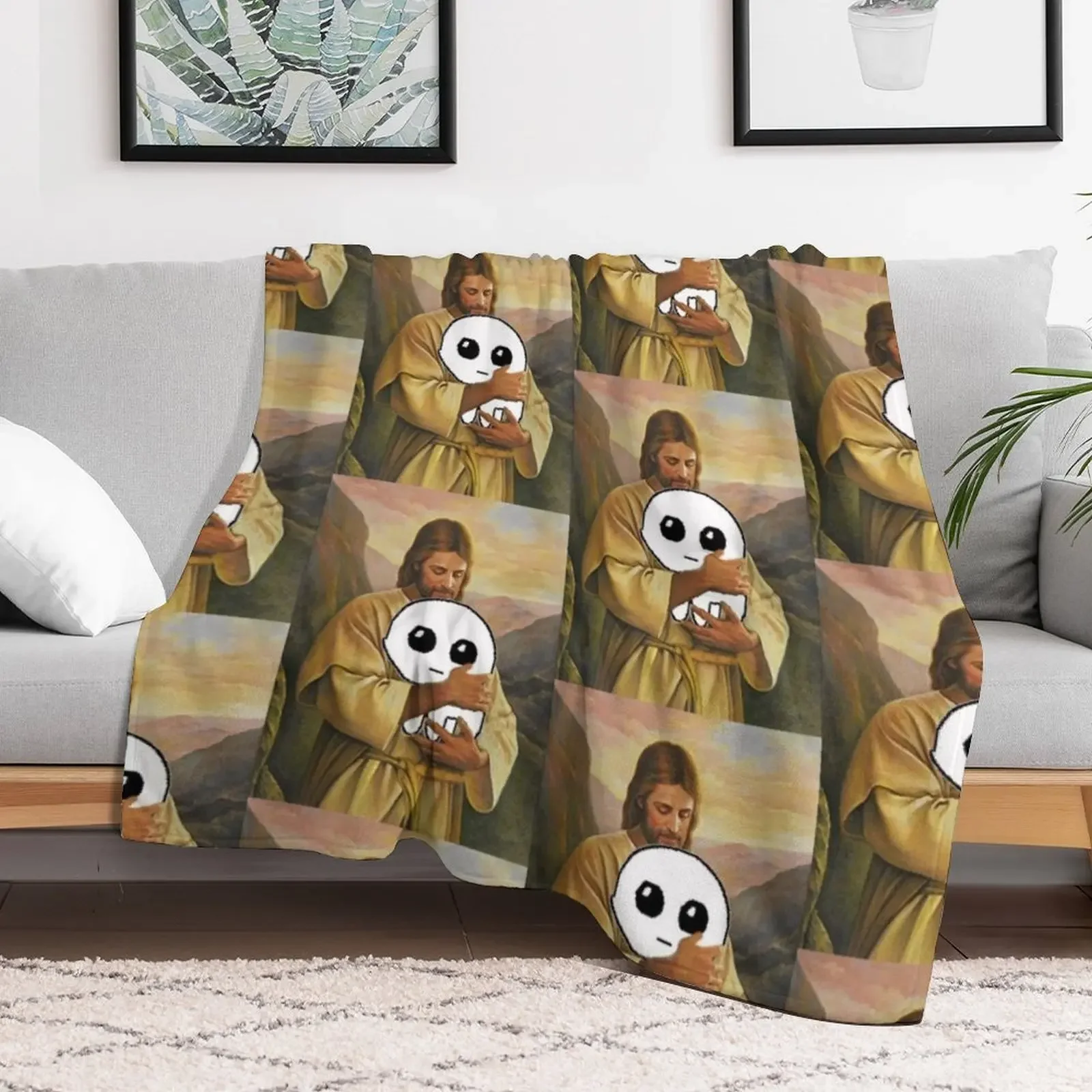jesus holding autism creature tbh creature Throw Blanket Ultra Soft Flannel Fleece Blanket for All Seasons