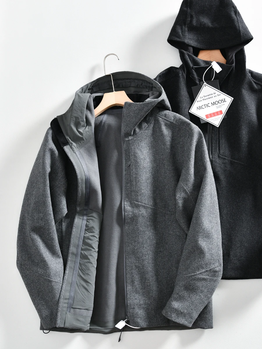 

Imported New Men's Outdoor Soft Jacket Full Body Glued Waterproof Woolen Fleece Hooded Windproof Fashion Urban Style
