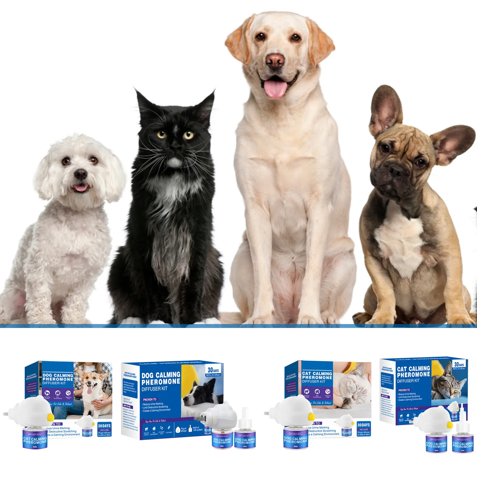 48/96ml Cat Calming Diffuser Kit - Cat Pheromones Calming Diffuser Anxiety & Stress Cat Pheromone Diffuser Kit With 1 Diffuser