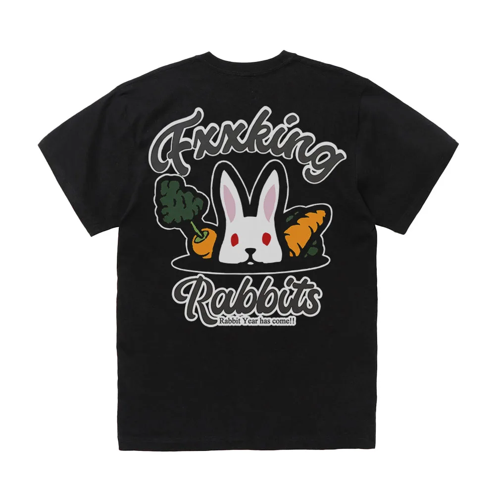 

Classic Cotton ort Sve T-irt round Ne Couple Sle Bla White Rabbit Rabbit Print Youth Summer Faion Antimicrobial