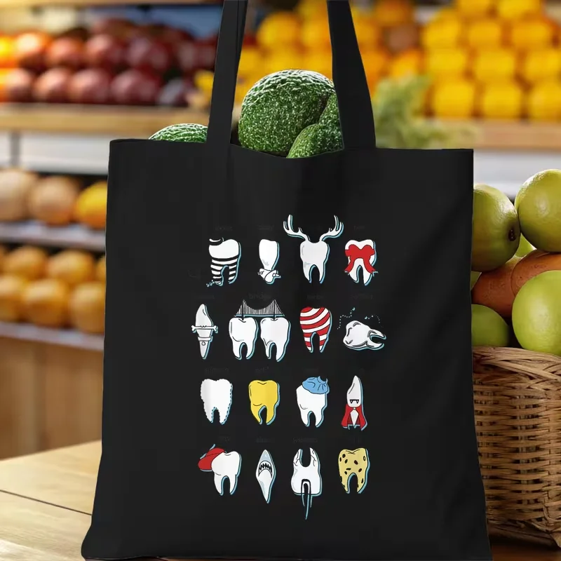 

Женская стильная холщовая большая сумка многоразового использования с рисунком напитков «DENTAL FUEL», идеально подходящая для повседневного использования, покупок и повседневных прогулок