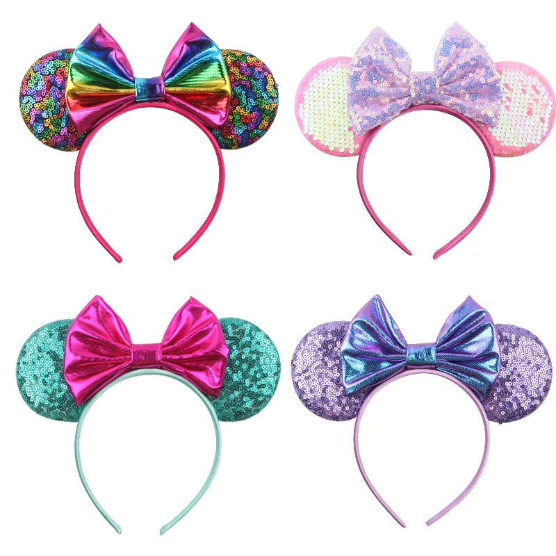 Disney Mickey Mouse Oren Hoofdband Vrouwen Festival Party Haar Accessoires Kleurrijke Pailletten Boog Hoofdbanden Voor Kinderen Meisjes Haarbanden