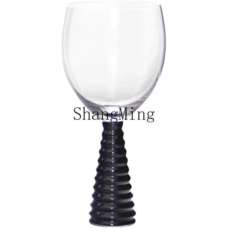 

PYH Creative Black Threaded Glass Red Wine Glass Show Room Decorative Ornament Champagne Glass Table