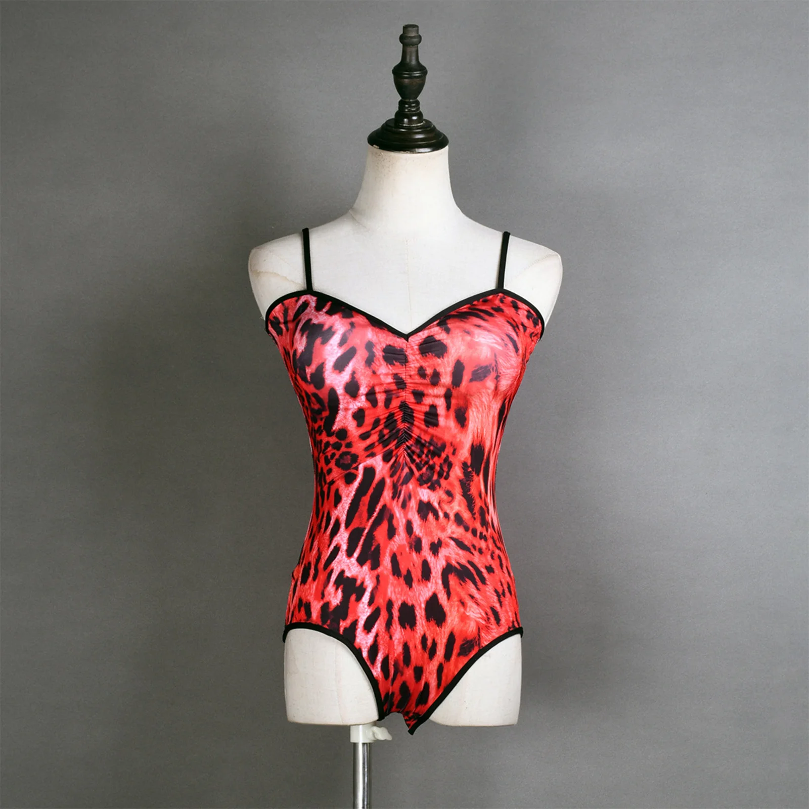 

Women Club Leopard Print Latin Sling Leotard Bodysuit Pool Party Swimsuit Ruched Front Openable Crotch Camisole Jumpsuit Costume