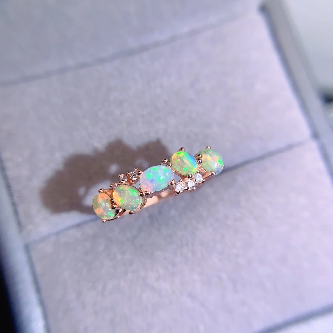 Natural Opal Egg Face Fashion Rings with Silver 925 Trendy Creative Finger Vintage Jewelry for Women Healing Party Gift