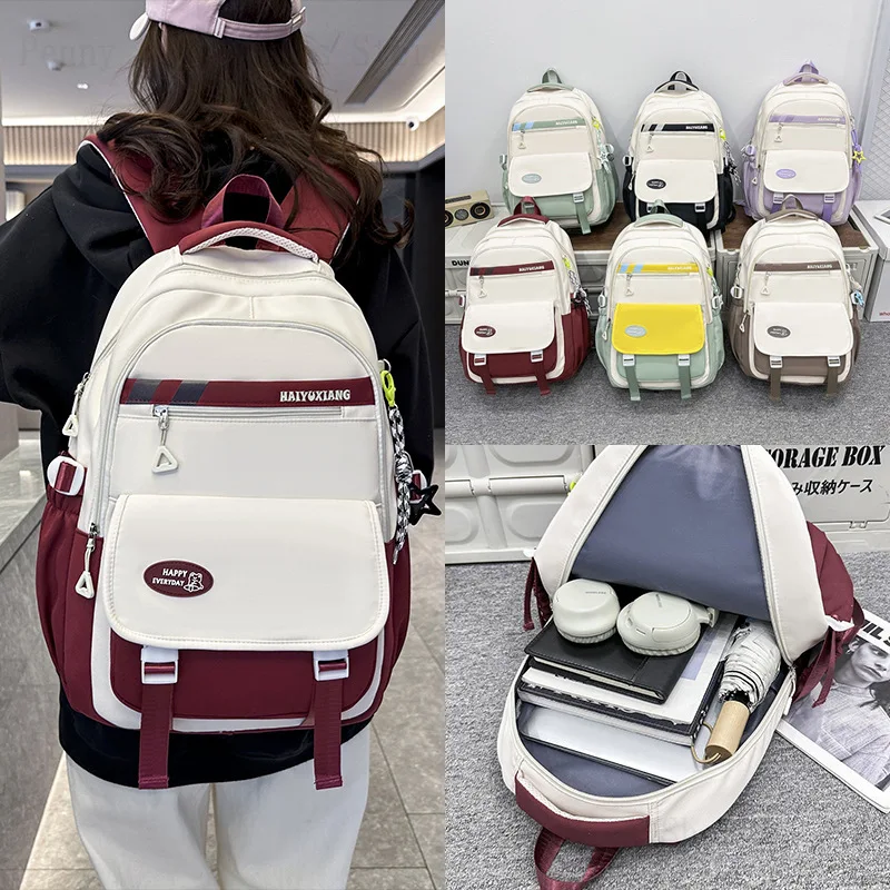 2025 New Backpack, Versatile and Burden-Reducing School Bag, Contrast Color College Boy and Girl Large Capacity Travel Backpack