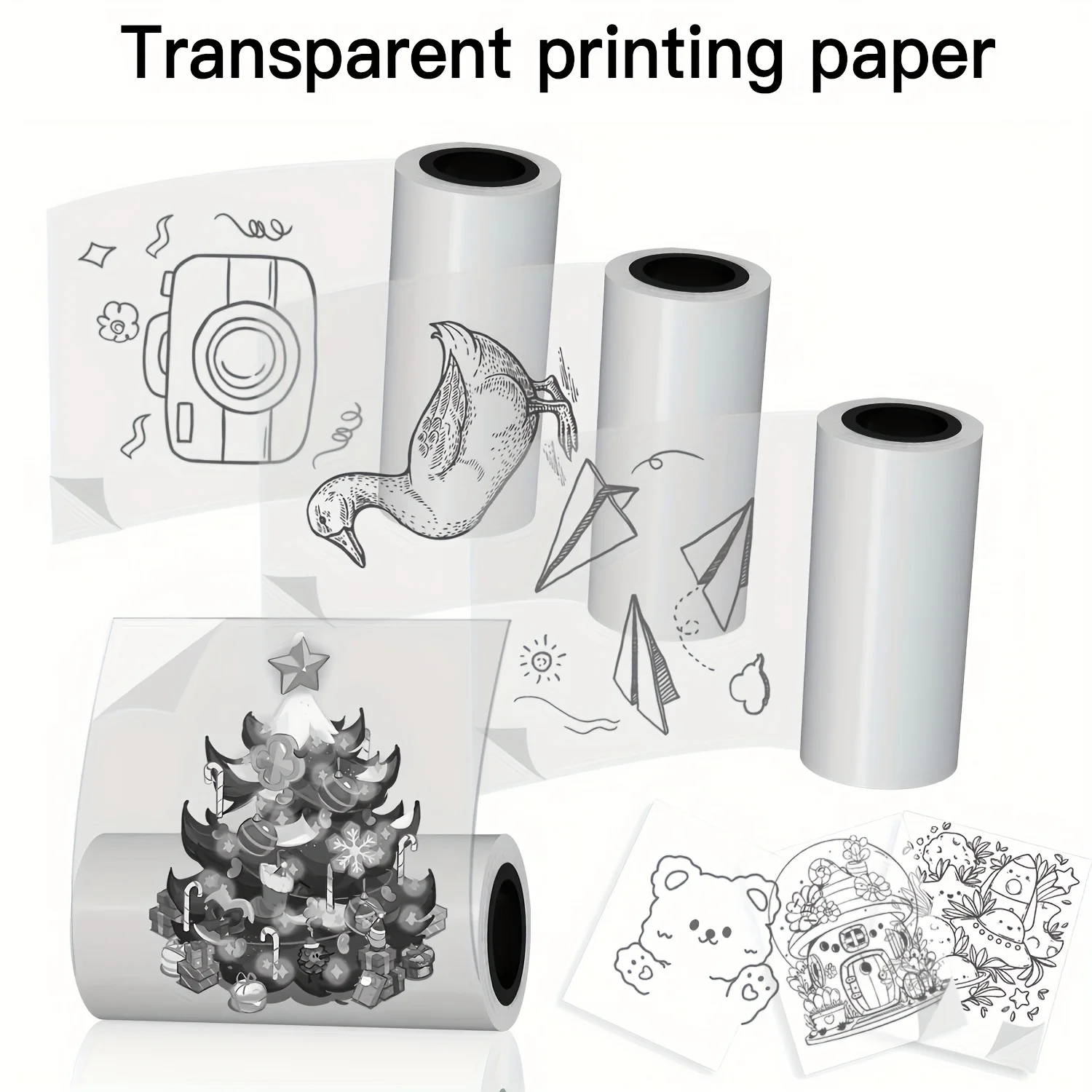 2/4/8 Rolls Transparent Sticker Paper for Portable Mini Printers Universal for DIY/Journaling/Blogging Christmas Cards Projects
