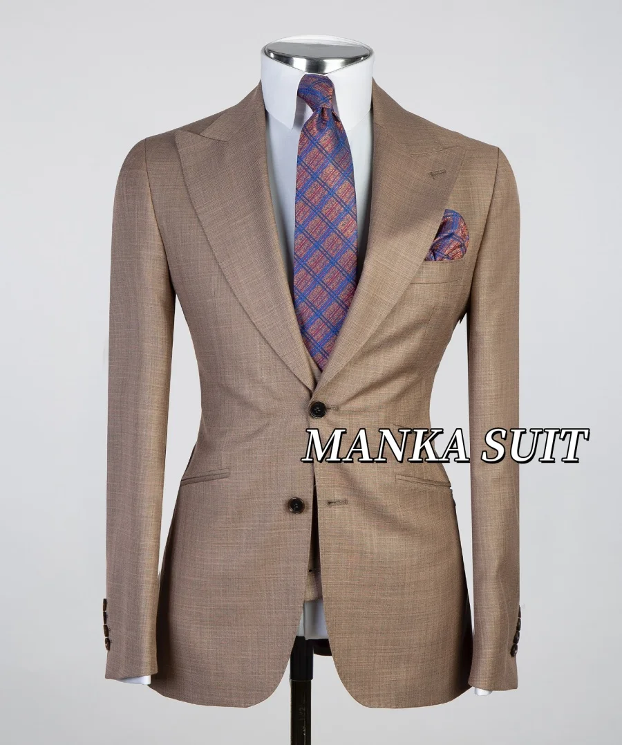 Peak Lapel Single Breasted Full Men's Suits 3pcs Blazer Vest Pants Formal Party Business Man Set