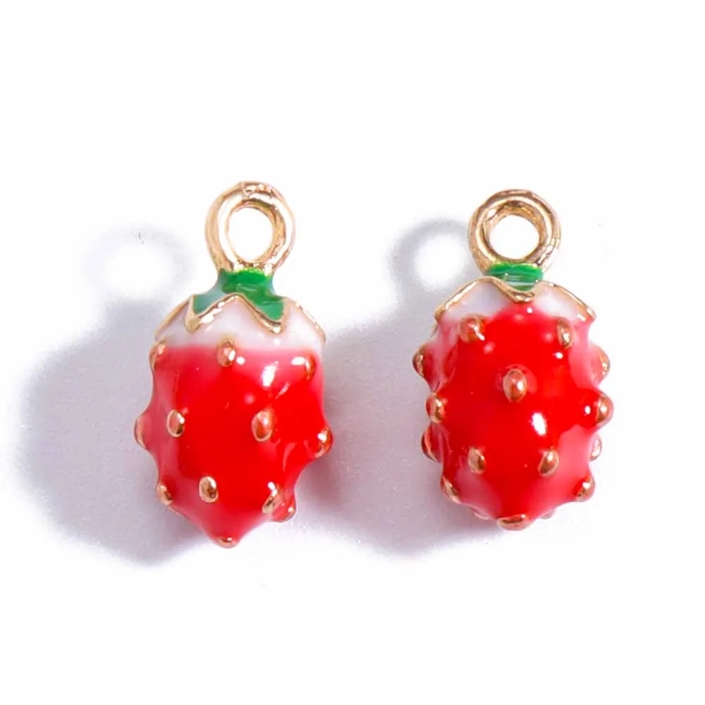 10Pcs/Set Lovely Enamel Cherry Watermelon Peach Strawberry Pineapple Fruit Pendant Charm for Women\'s Earrings DIY Jewelry Making