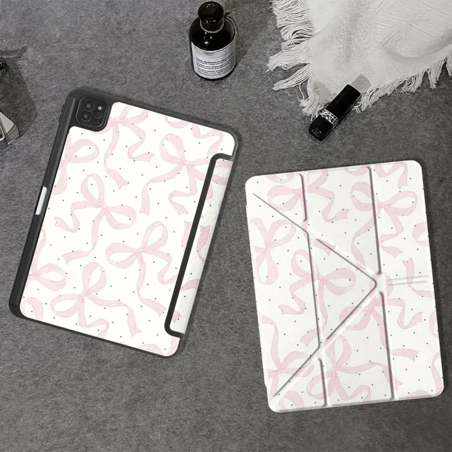 Pink Bow Print Holder Cover Tablet Case For iPad Air 4 5 M3 M2 1 2 M4 11inch Pro 2025 Pro 11th 10th 9th 8th 7th 12.9inch Mini 6
