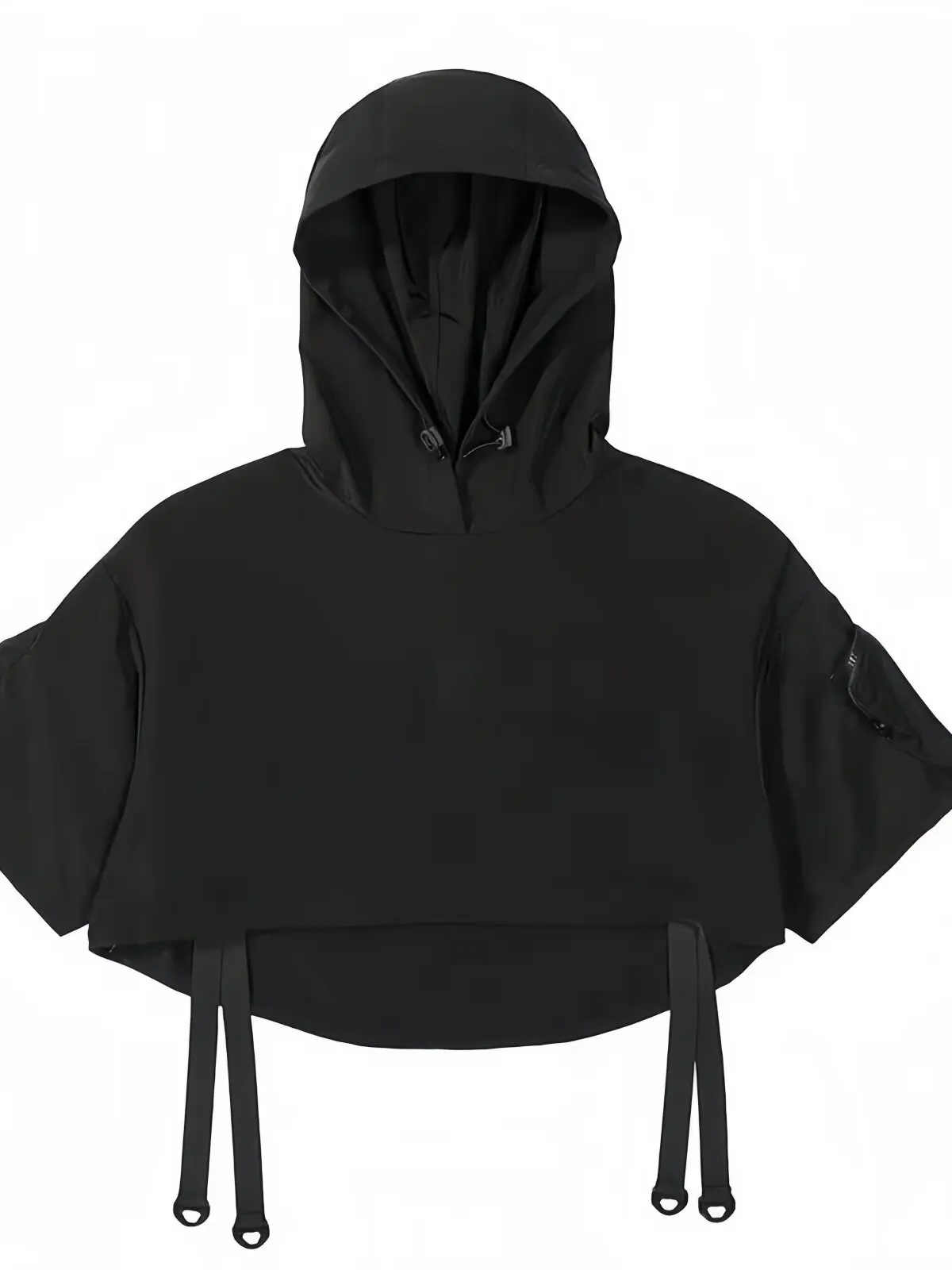 New Functional Style Hooded Jacket Short Half Sleeve Multi-Pocket Technology Loose Men's Polyester Fiber Washable Summer Coat