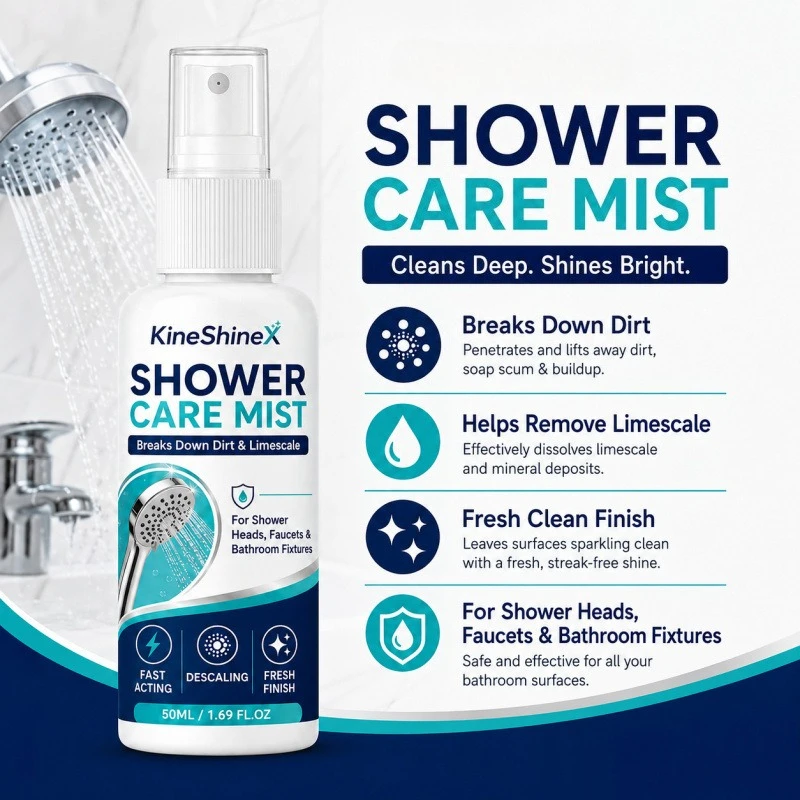 Shower Care Mist, Fast‑Acting Descaler Spray, Breaks Down Dirt and Limescale for Shower Heads Faucets Bathroom Fixtures