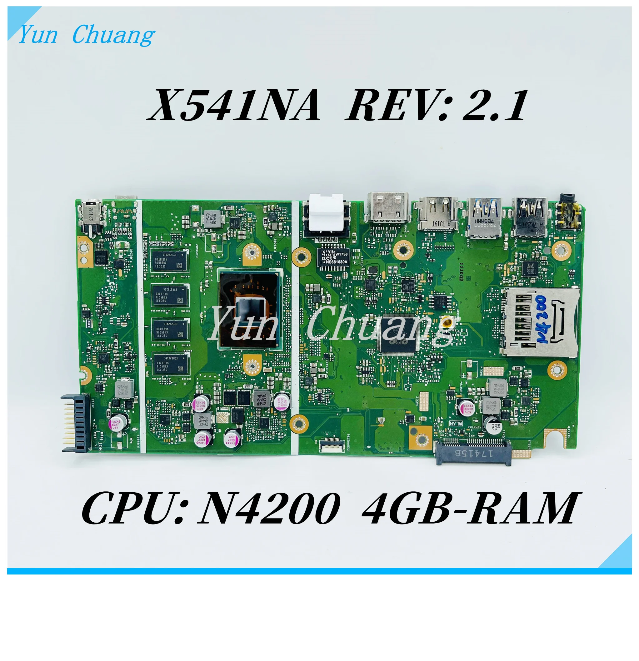 X541na rev: 2.1 placa principal para asus vivobook max x541na x541 x541n placa-mãe do portátil com cpu n4200 4gb/ram 100% teste ok